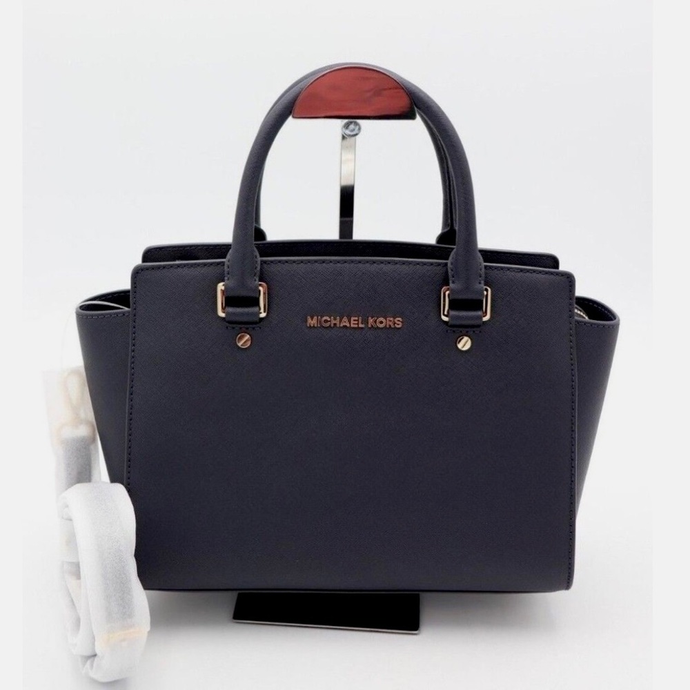 Michael Kors Black Selma Satchel Saffiano Leather Crossbody Bag - Picture 8 of 14